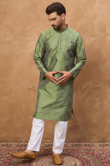 green silk blend geometric printed straight kurta