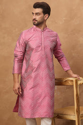 pink silk blend geometric printed straight kurta