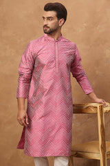 pink silk blend geometric printed straight kurta