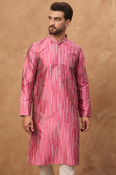 pink silk blend geometric printed straight kurta