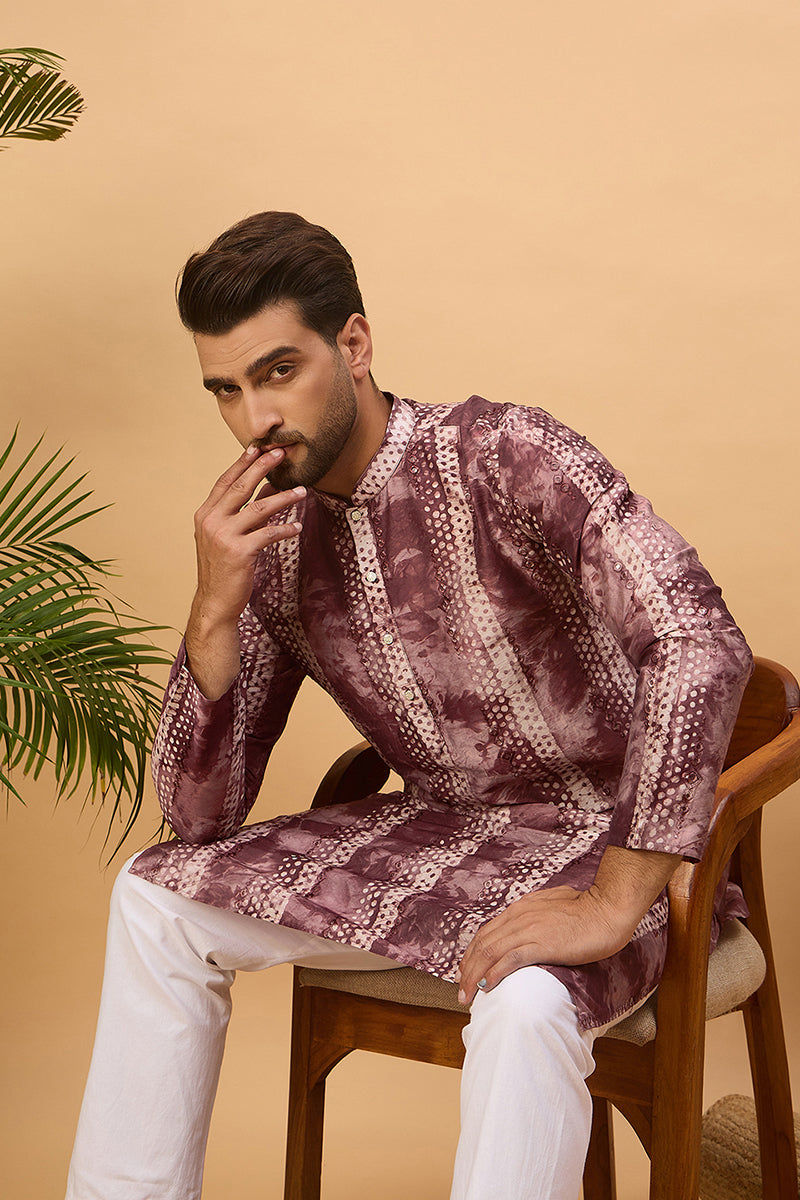 burgundy silk blend shibori embroidered straight kurta