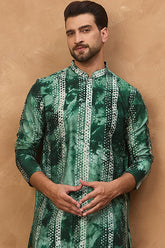 green silk blend shibori embroidered straight kurta