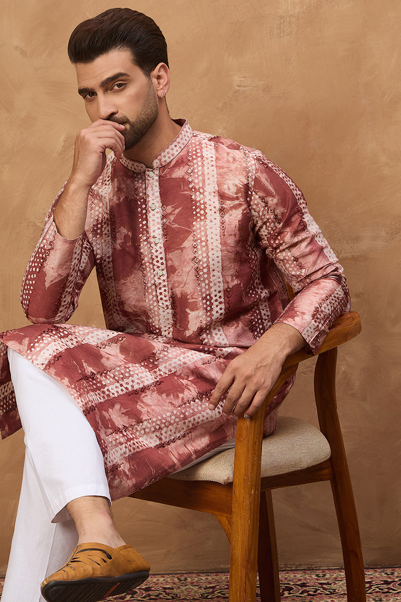 brown silk blend shibori embroidered straight kurta