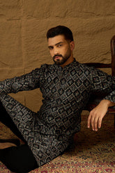 black viscose rayon geometric printed straight kurta
