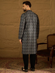 black viscose rayon geometric printed straight kurta with trouser