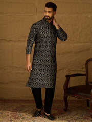 black viscose rayon geometric printed straight kurta with trouser