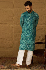 blue cotton batik embroidered straight kurta