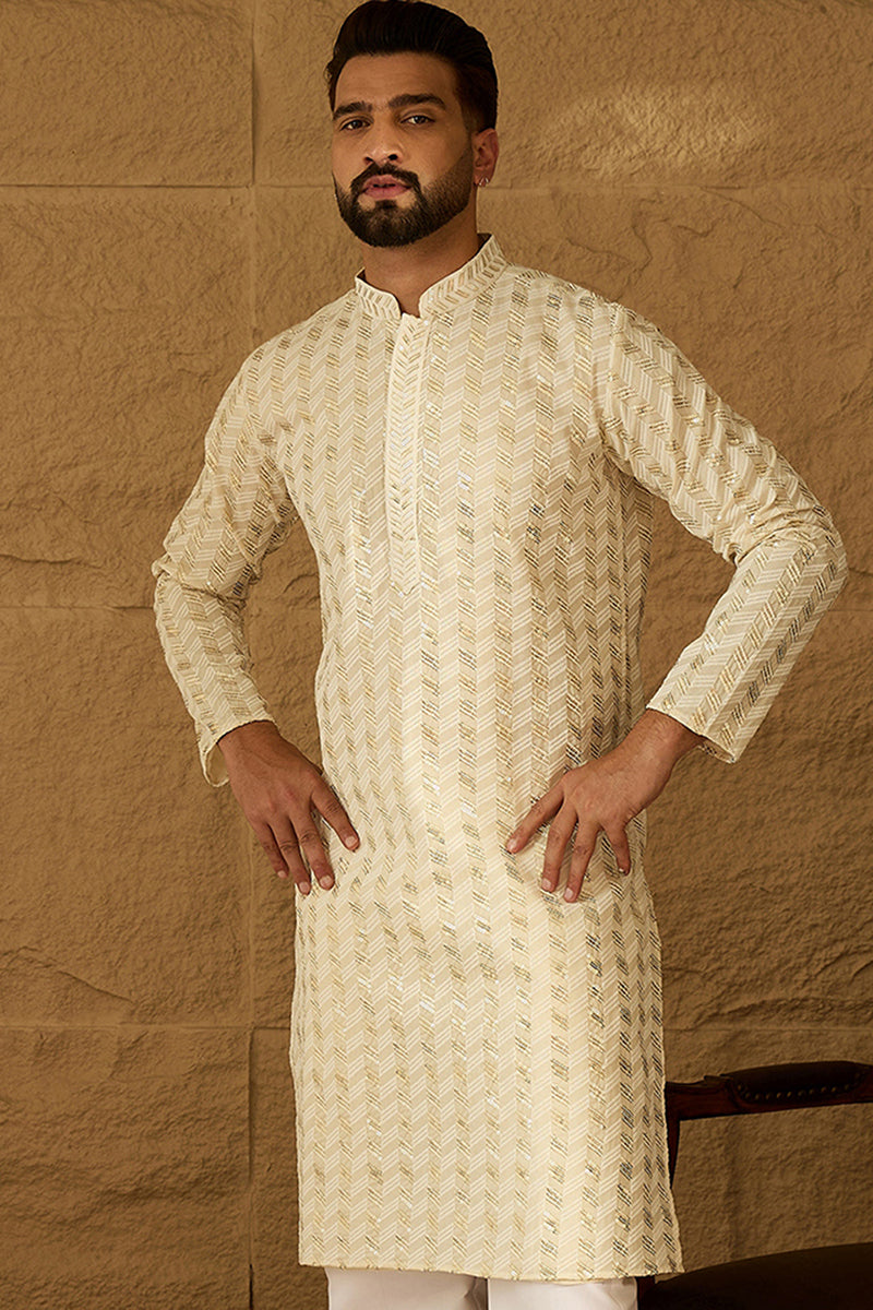off white cotton solid printed straight kurta
