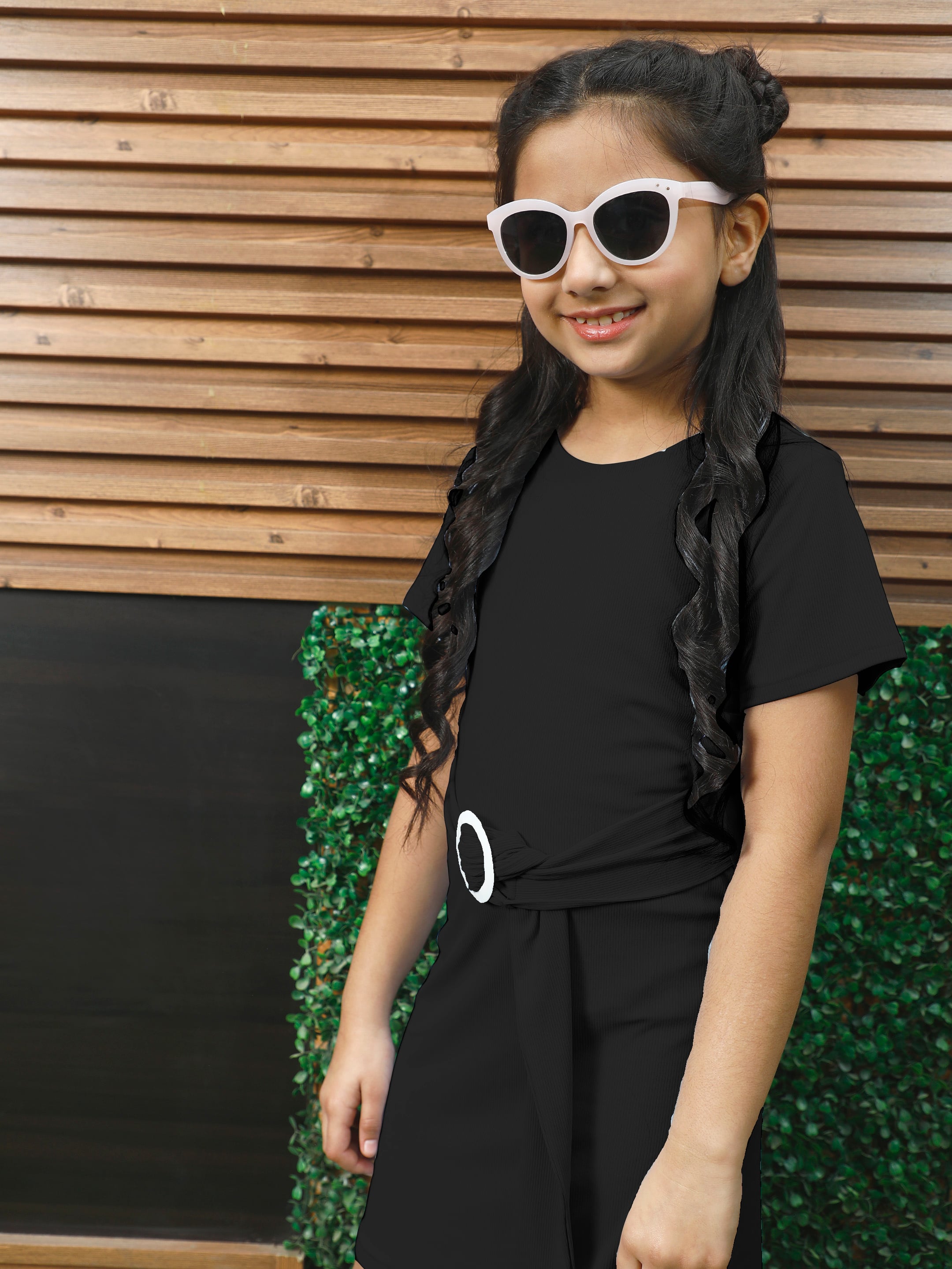 athena black solid rib dress