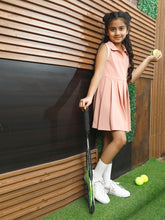 athena peach solid pleated dress