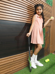 athena peach solid pleated dress