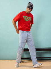 MASCLN SASSAFRAS - Men Blue Washed Cargo Pocket Oversize Jeans