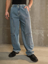 MASCLN SASSAFRAS - Men Blue Washed Wide Leg Carpenter Jeans