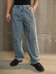 MASCLN SASSAFRAS - Men Blue Washed Wide Leg Carpenter Jeans