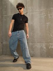 MASCLN SASSAFRAS - Men Blue Washed Wide Leg Carpenter Jeans