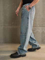 MASCLN SASSAFRAS - Men Blue Washed Wide Leg Carpenter Jeans
