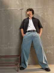 MASCLN SASSAFRAS - Men Blue Washed Side Detail Wide Leg Jeans