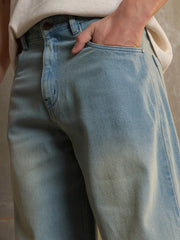 Mascln Sassafras - Men Blue Washed Basic Wide Leg Jeans