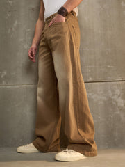 MASCLN SASSAFRAS - Men Brown Washed Basic Wide Leg Jeans