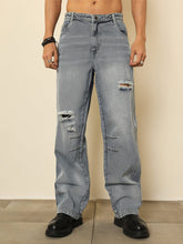 Light Blue Distressed Darted Knee Relax Fit Jeans MASCLN SASSAFRAS