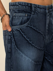 Dark Blue Crinkled Wash Effect Relax Fit Jeans MASCLN SASSAFRAS