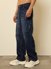 Dark Blue Washed Side Flap Relax Fit Jeans MASCLN SASSAFRAS