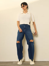 Navy Blue Washed Distressed Relax Fit Jeans MASCLN SASSAFRAS
