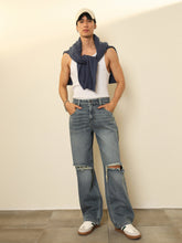 Light Blue Washed Distressed Relax Fit Jeans MASCLN SASSAFRAS