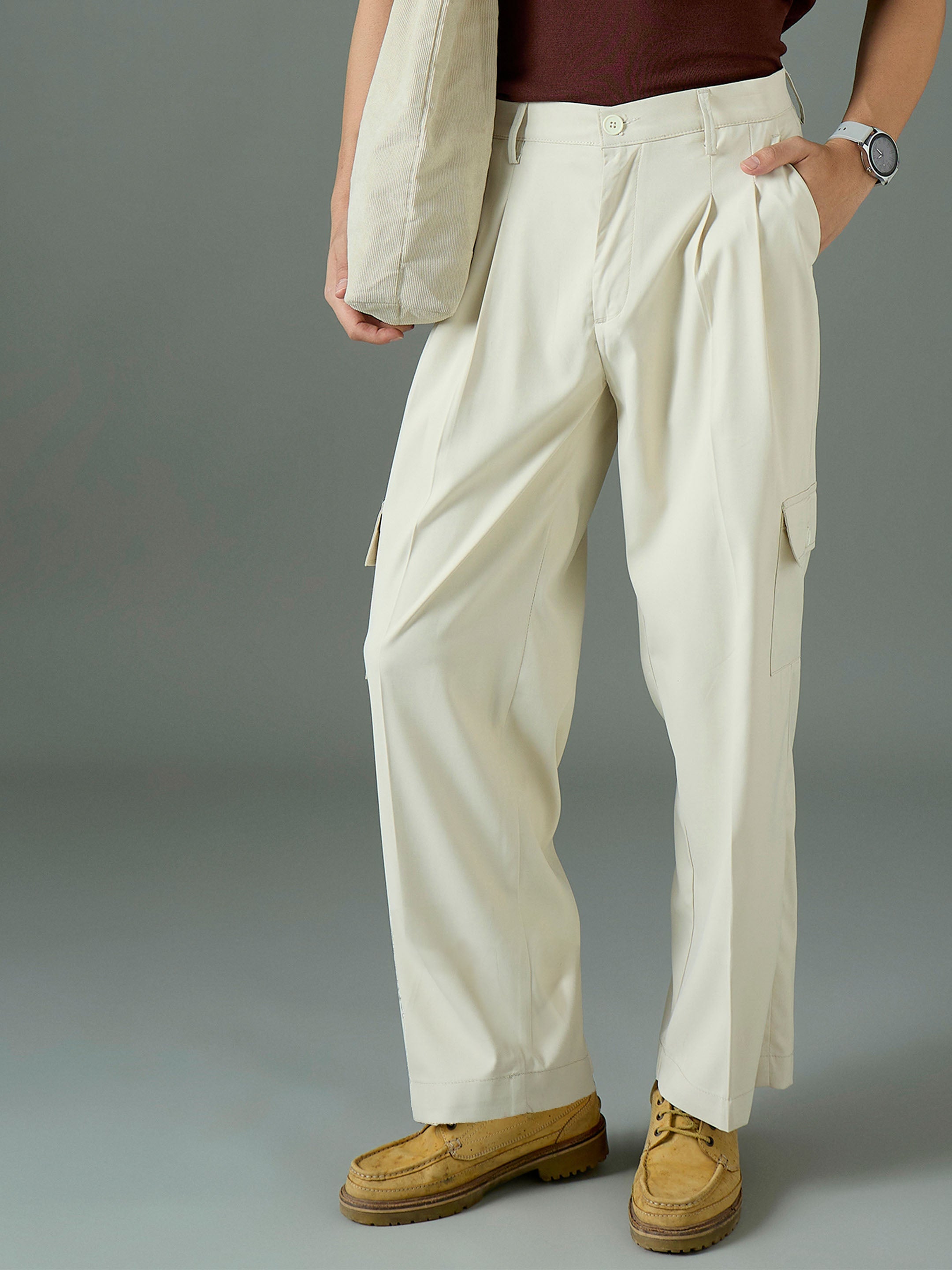 Off White Side Flap Pocket Relax Fit Korean Trouser MASCLN SASSAFRAS