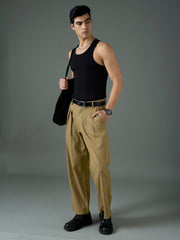 Khaki Front Pleat Relax Fit Korean Trouser MASCLN SASSAFRAS