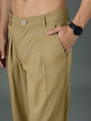 Khaki Front Pleat Relax Fit Korean Trouser MASCLN SASSAFRAS