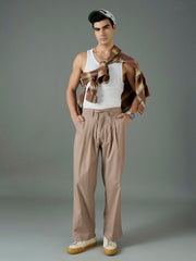 Taupe Front Dori Relax Fit Korean Trouser MASCLN SASSAFRAS