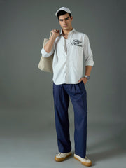 Navy Blue Front Dori Relax Fit Korean Trouser MASCLN SASSAFRAS