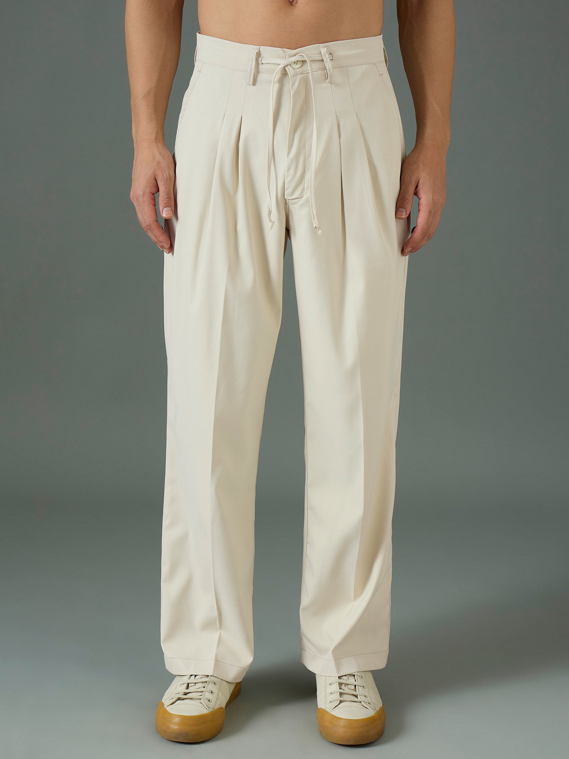 Off White Front Dori Relax Fit Korean Trouser MASCLN SASSAFRAS