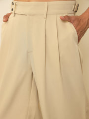 Beige Front Pleated Gurkha Trousers MASCLN SASSAFRAS
