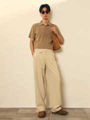 Light Beige Mock Flap Pocket Pleated Korean Pants MASCLN SASSAFRAS