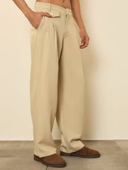 Light Beige Mock Flap Pocket Pleated Korean Pants MASCLN SASSAFRAS