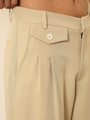 Light Beige Mock Flap Pocket Pleated Korean Pants MASCLN SASSAFRAS