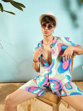 MASCLN SASSAFRAS - Men Grey & Blue Abstract Shirt With Shorts