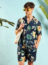 MASCLN SASSAFRAS - Men Navy Blue Tropical Shirt With Shorts