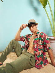 MASCLN SASSAFRAS - Men Orange Multi Colour Tropical Print Relax Fit Shirt