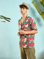 MASCLN SASSAFRAS - Men Orange Multi Colour Tropical Print Relax Fit Shirt