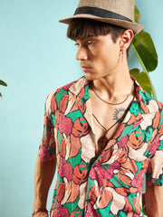 MASCLN SASSAFRAS - Men Orange Multi Colour Tropical Print Relax Fit Shirt