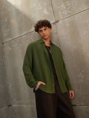 MASCLN SASSAFRAS - Men Olive Relax Fit Full Sleeve Shirt