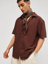 Men Brown Linen Thread Detail Relax Fit Short Sleeve Shirt