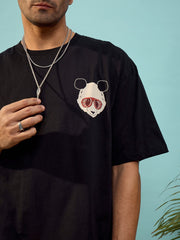 MASCLN SASSAFRAS - تي شيرت كبير الحجم للجنسين بطبعة باندا باللون الأسود