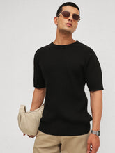 Men Black Relax Fit Round Neck T-Shirt