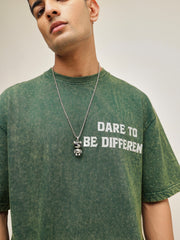 Men Emerald Green Overdye DARE TO BE DIFFERENT Oversize T-Shirt