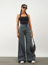 Black Blast Denim Wide Leg Frayed Jeans Noh.Voh