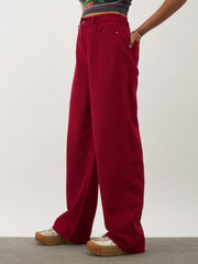 Girls Red Denim Ankle Length Jeans